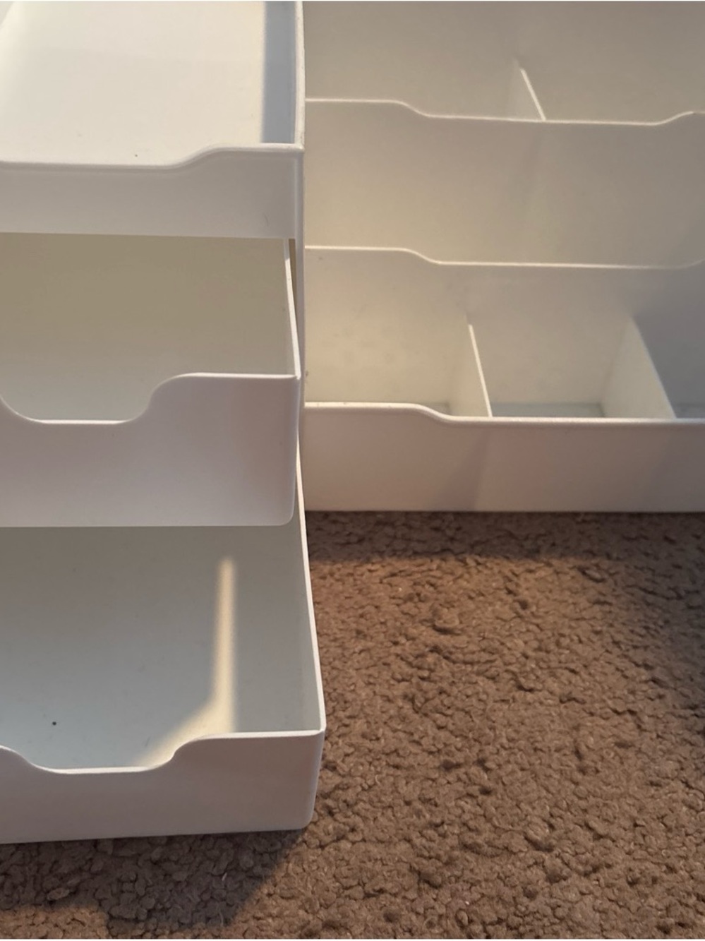 White Stackable Plastic Drawer Organizers - Multi-Compartment Storage